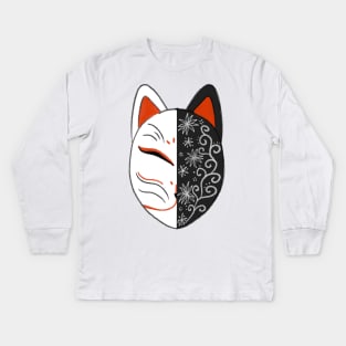 Japanese White Fox God Mask Art Samurai Kimono Ninja Anime Logo Kids Long Sleeve T-Shirt